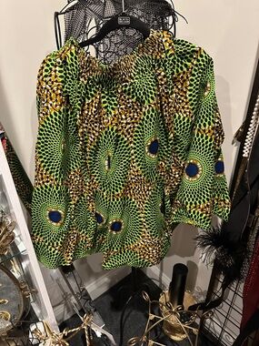 Women's Off-Shoulder Ankara Print Top - Green African Skirt